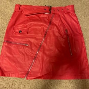 PINK PLT belted leather skirt